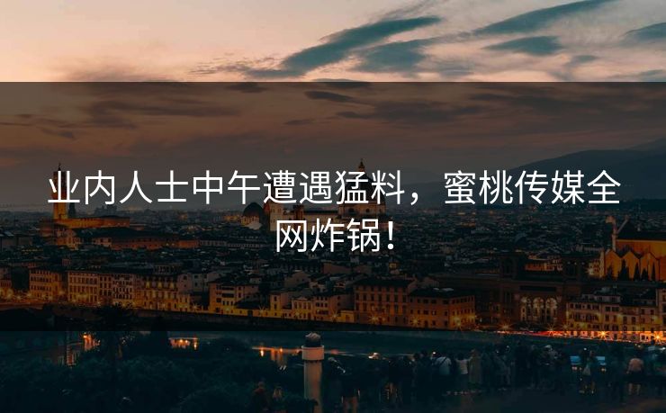 业内人士中午遭遇猛料，蜜桃传媒全网炸锅！