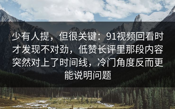 少有人提,但很关键:91视频回看时才发现不对劲,低赞长评里那段内容突然对上了时间线,冷门角度反而更能说明问题 少有人提,但很关键:91视频回看时才发现不对劲,低赞长评里那段内容突然对上了时间线,冷门角度反而更能说明问题